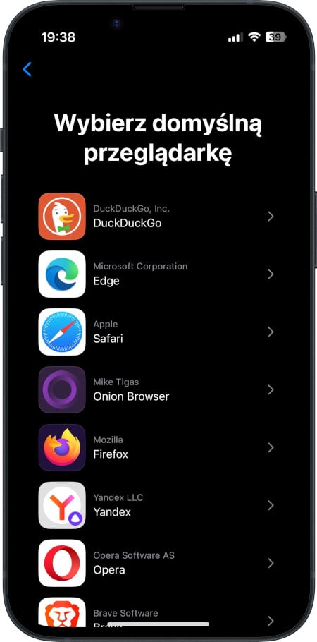 iOS 17.4 - ustawianie domyślnej przeglądarki Internetu
