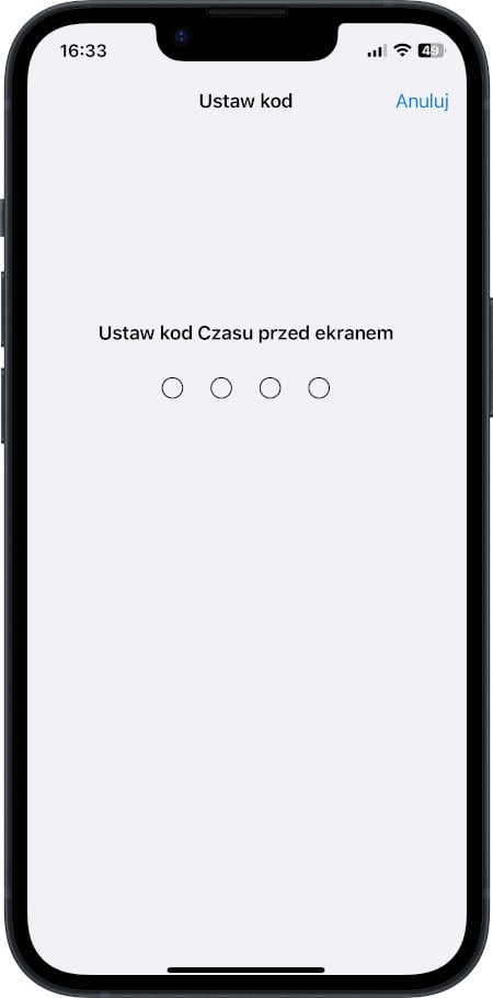 iPhone - ustawienie kodu dla funkcji Czas przed ekranem