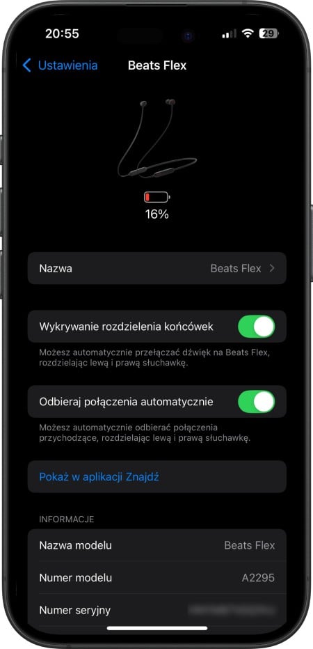 Słuchawki Beats Flex - ustawienia w iOS