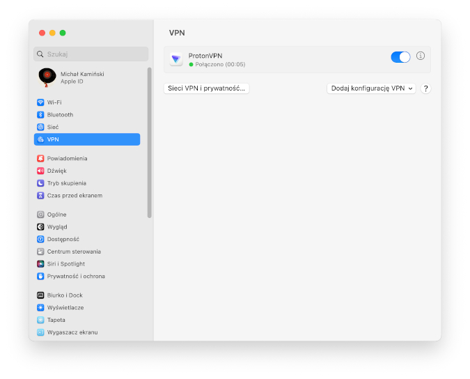 Konfiguracja VPN MacBook/komputer Mac – ustawienia ręczne
