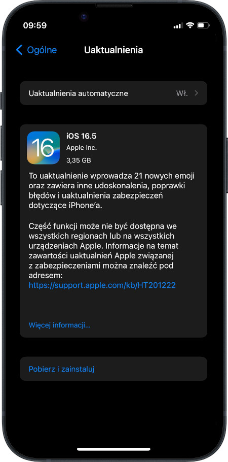 iPhone - aktualizacja systemu iOS do wersji 16.5