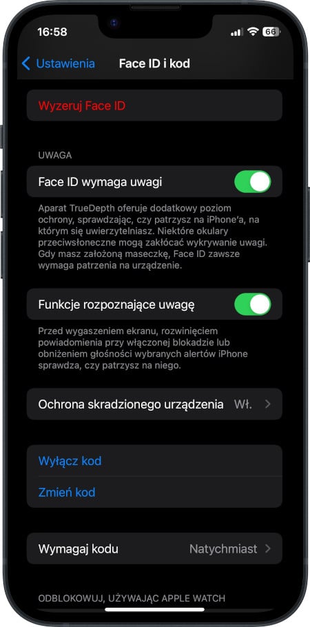 Face ID - wymaga uwagi