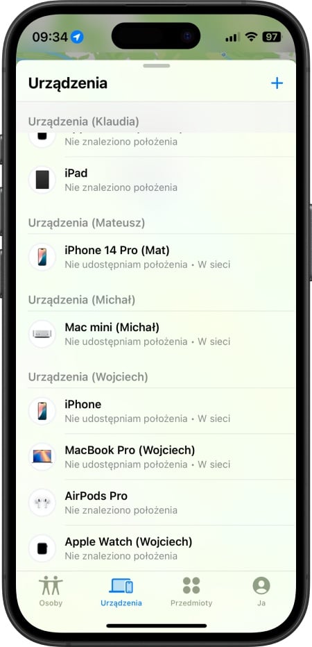  Wykorzystanie urządzenia członka rodziny podczas szukania zgubionego iPhone'a