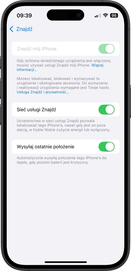 Włączenie funkcji Znajdź mój iPhone