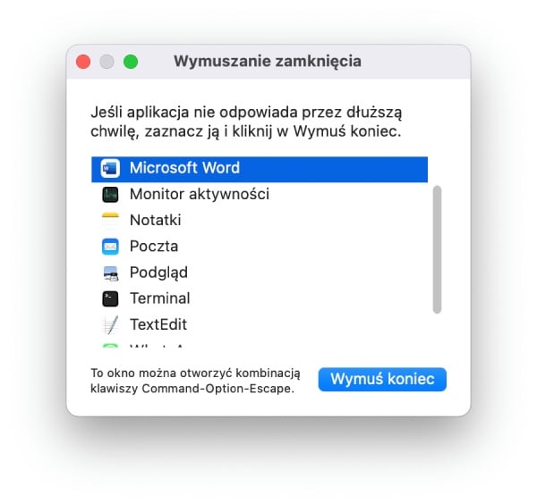 Wymuszenie zamknięcia aplikacji na Macu