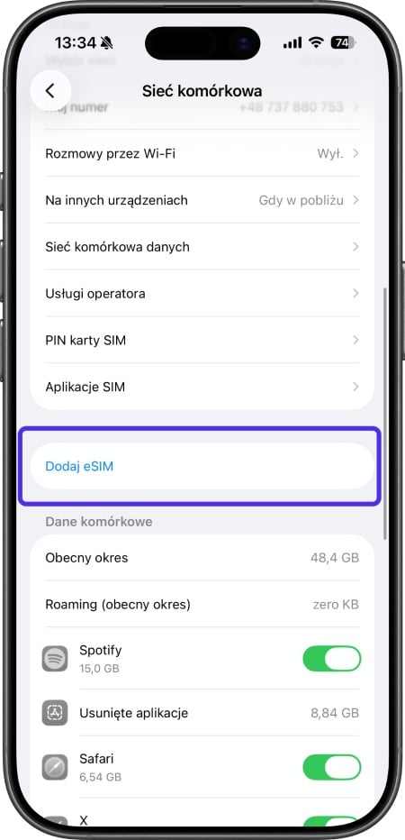 iOS - funkcja Dodaj eSIM