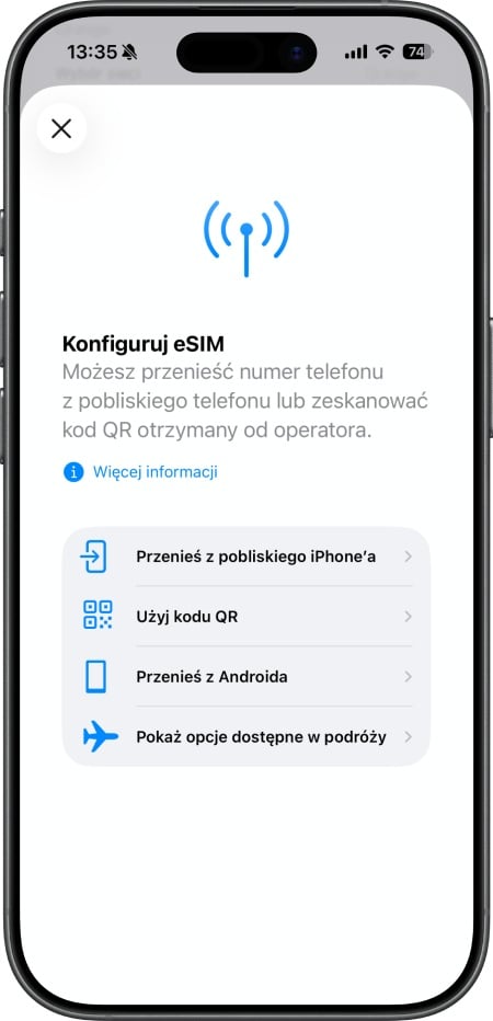 iOS - funkcja Konfiguruj eSIM