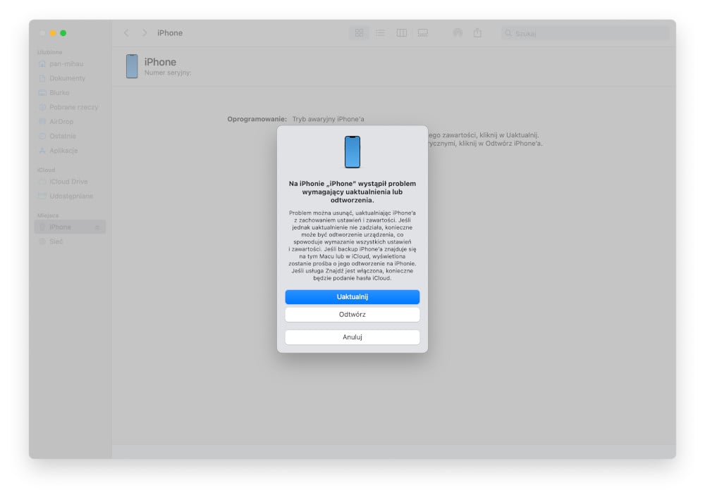 Komputer Mac - proces przywracania stabilnego systemu iPhone