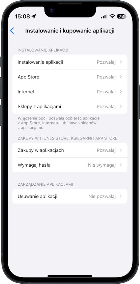 iPhone - ustawienia instalowanie i kupowanie aplikacji