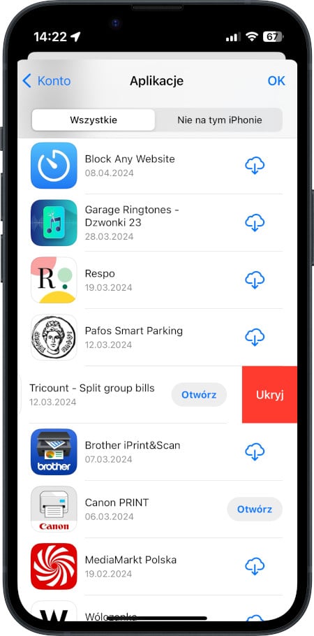 iPhone - Usuwanie aplikacji z konta App Store