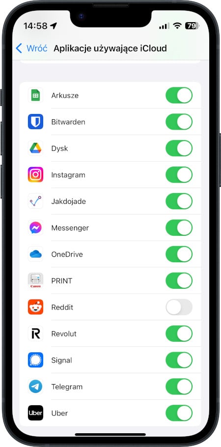 iPhone - aplikacje używające iCloud