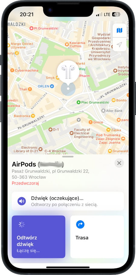 Aplikacja Znajdź - znajdowanie AirPodsów w domu