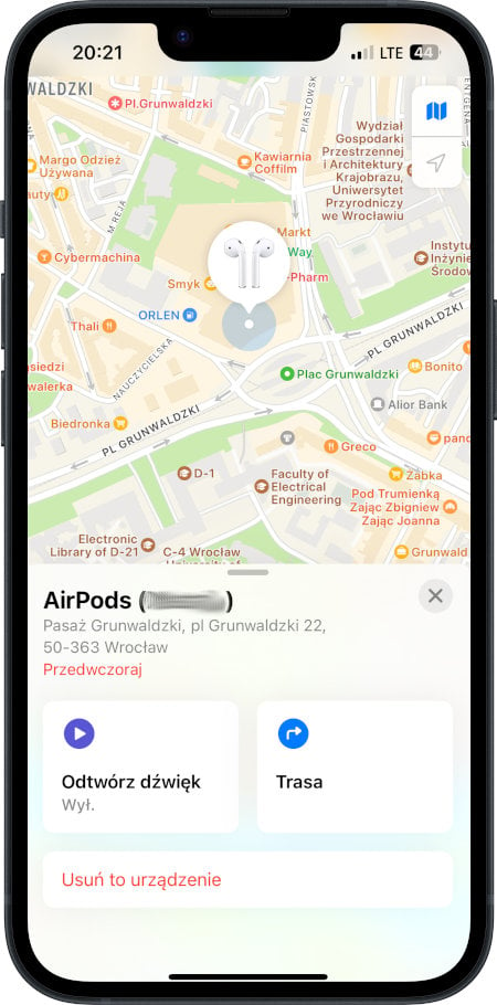 Aplikacja Znajdź - lokalizaowanie AirPodsów