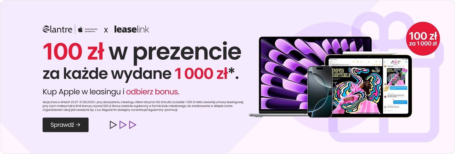Kup Apple w leasingu i odbierz bonus 100 zł w prezencie za każde wydane 1 000 zł