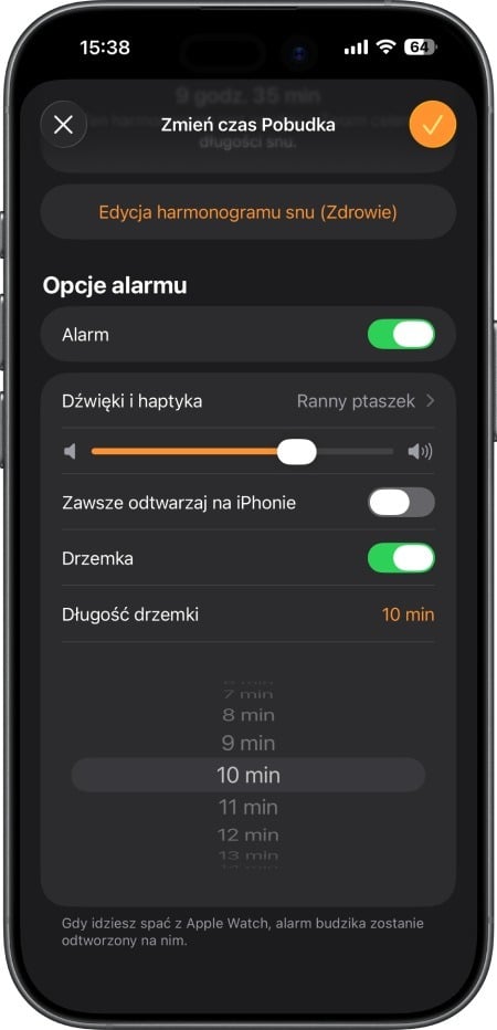 iPhone - zmiana długości drzemki dla alarmu