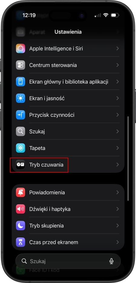 Fot. iOS - ustawienia tryb czuwania