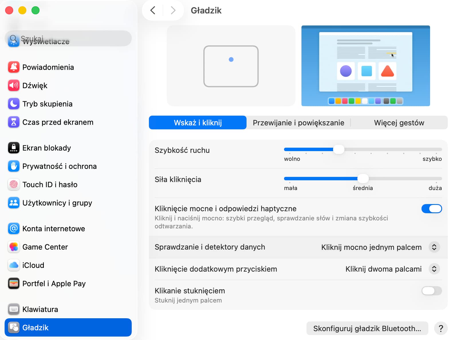 macOS - ustawienia systemowe gładzik