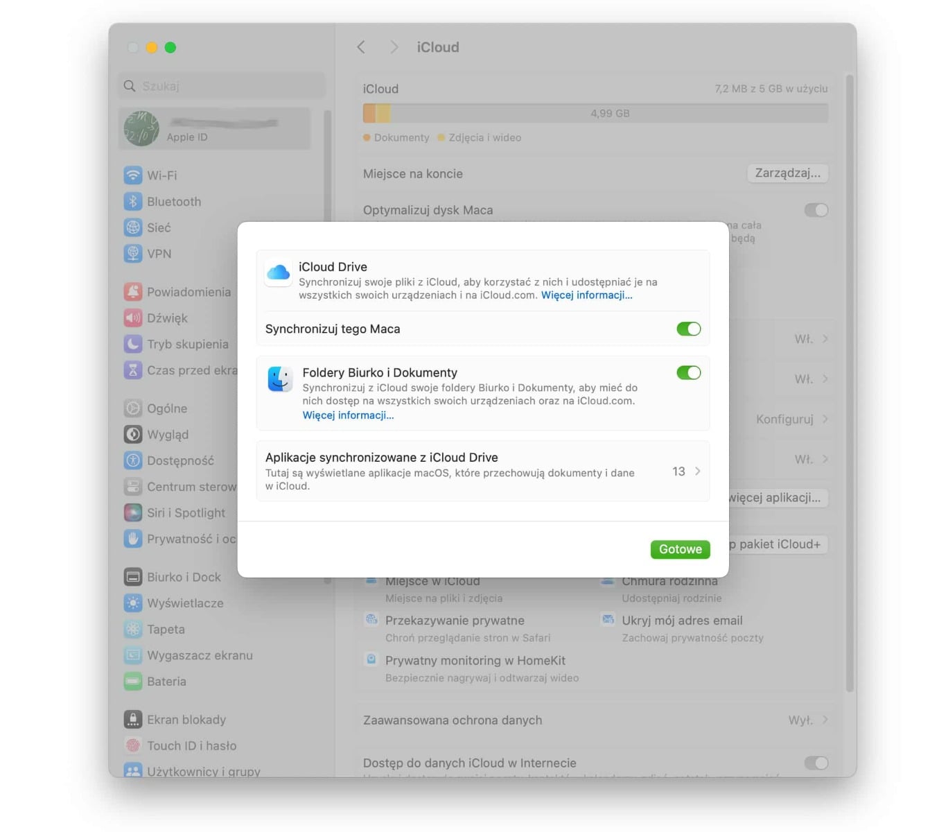 Fot. macOS - ustawienia synchornizacji