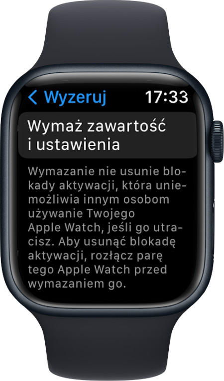 Apple Watch - wymazywanie zawartości i ustawień