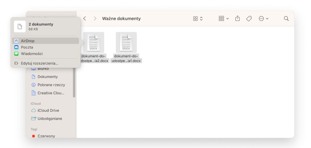 Komputer Mac - udostępnianie plików przez AirDrop