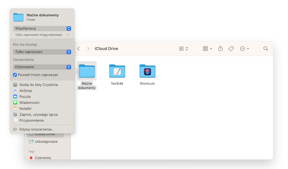 iCloud - udostępnianie plików i folderów