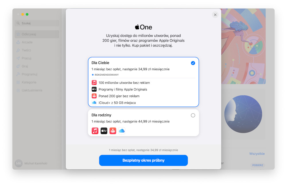 Fot. Apple One - Mac - rozpoczęcie korzystania z usługi
