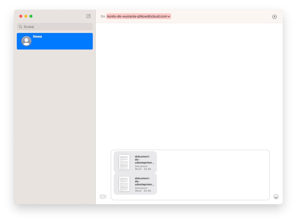 Komputer Mac - udostępnianie plików za pomocą aplikacji Wiadomości
