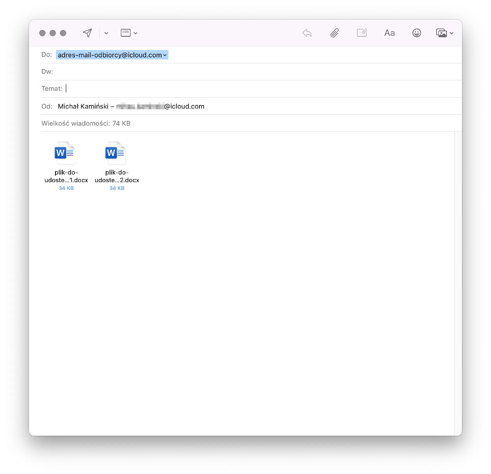 Komputer Mac - udostępnianie plików za pomocą klienta pocztowego
