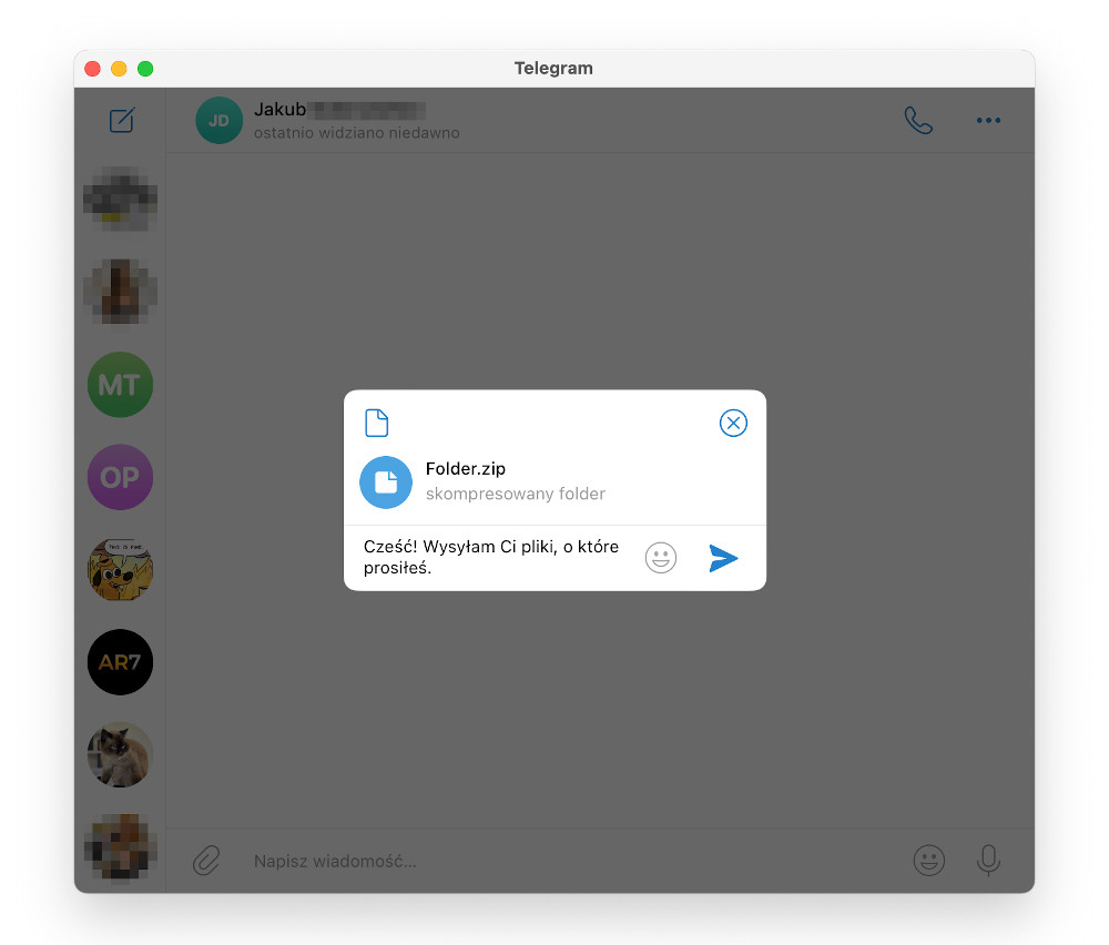 Komputer Mac - aplikacja Telegram - ustostępnianie plików