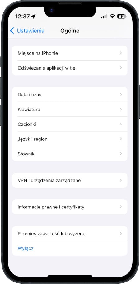 iPhone - ustawienia ogólne