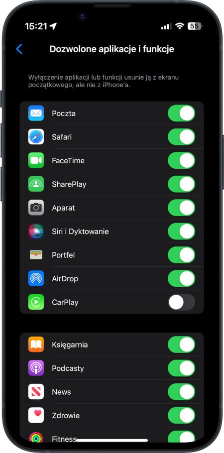 iPhone - dozwolone aplikacje i funkcje
