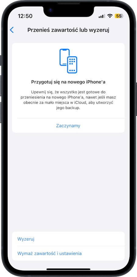 iPhone - przenieść zawartość lub wyzeruj