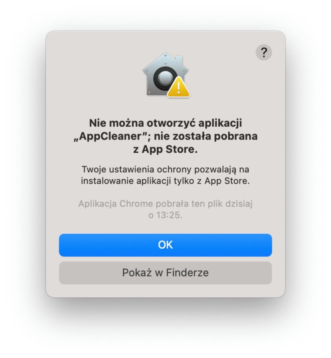 Nie można otworzyć aplikacji