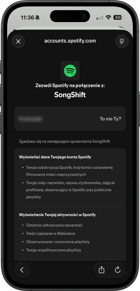 iOS - Apple Music - Spotify zgoda na połączenie