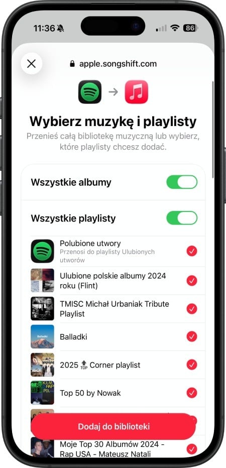 iOS - Apple Music - Spotify - przenoszenie albumów i playlist.