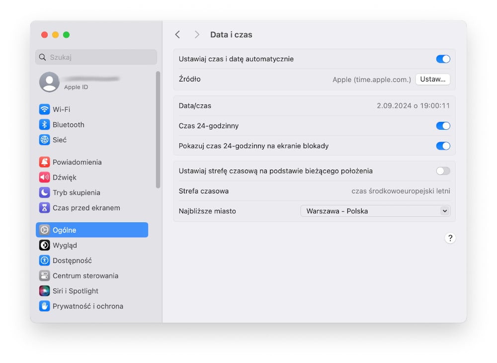 Mac - ustawienia daty i czasu