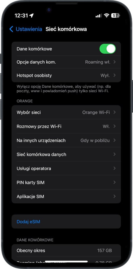 iPhone - ustawienia sieci komórkowej