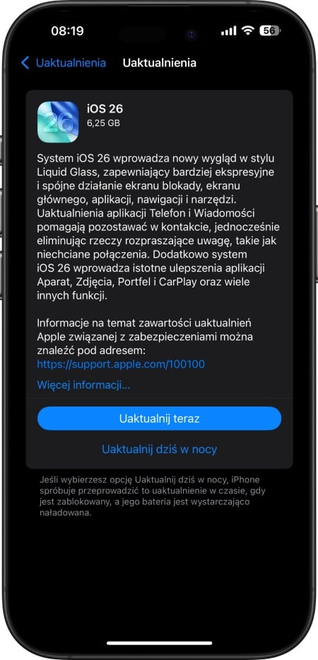 iPhone - aktualizacja systemu iOS do wersji 26