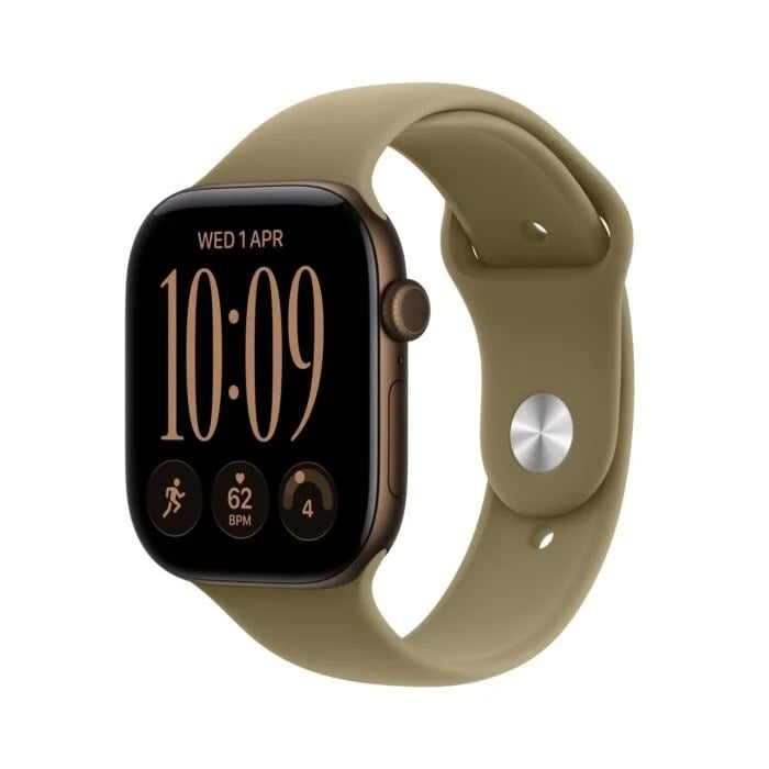 Apple Watch Series 12 GPS Koperta 42mm z Aluminium w kolorze Ciemnego brązu z Paskiem sportowym w kolorze Oliwki - M/L