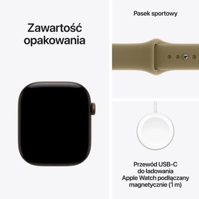 Apple Watch Series 12 GPS Koperta 42mm z Aluminium w kolorze Ciemnego brązu z Paskiem sportowym w kolorze Oliwki - M/L