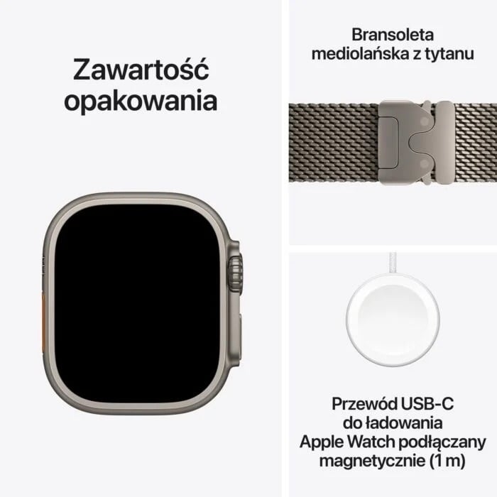 Apple Watch Ultra 4 GPS + Cellular Koperta 49mm z Tytanu w kolorze Naturalnym z Bransoletą mediolańską z tytanu w kolorze Naturalnym - M