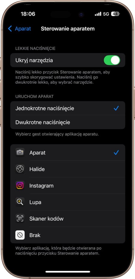 Sterowanie aparatem iPhone - wyłączenie czystego podgladu