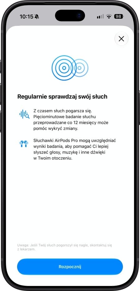 Funkcja ochrona słuchu w AirPods Pro 3