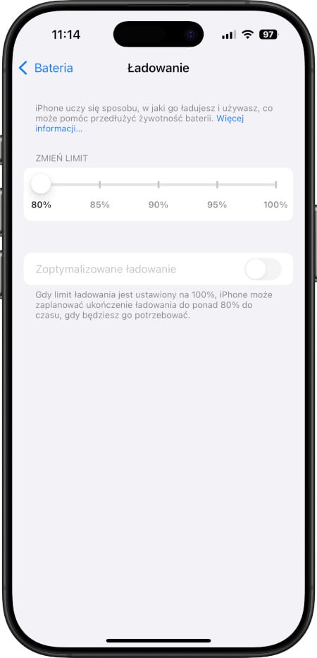 iPhone 16 Pro - ustawienia ładowania baterii
