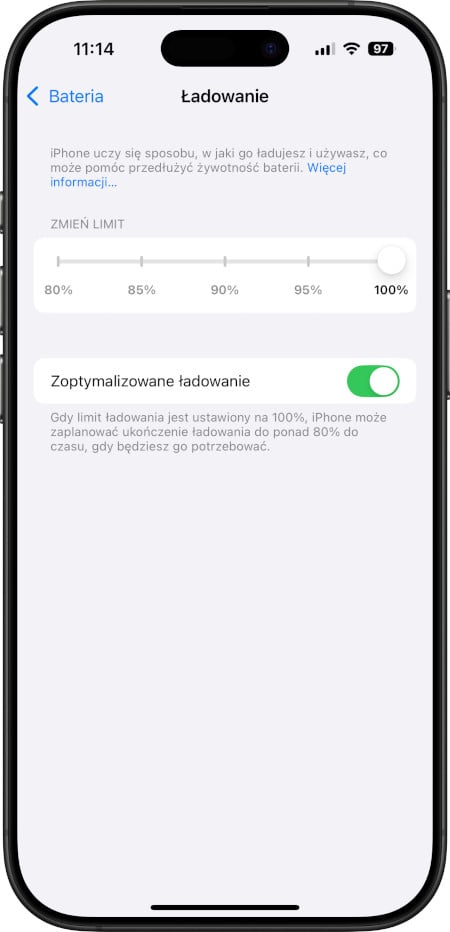 iPhone 16 Pro - ustawienia ładowania baterii