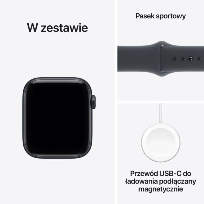 Zawartość zestawu Apple Watch SE 3 GPS + Cellular Koperta 44mm z Aluminium w kolorze Północy z Paskiem sportowym w kolorze Północy - M/L Zawartość zestawu Apple Watch SE 3 GPS + Cellular Koperta 44mm z Aluminium w kolorze Północy z Paskiem sportowym w kolorze Północy - M/L