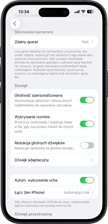 Funkcja Zdalny aparat w iOS