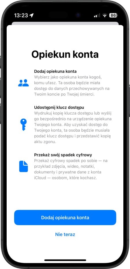 iPhone - dodanie opiekuna konta