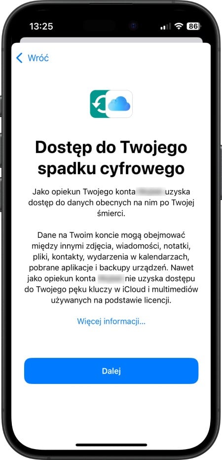 iPhone - dodanie opiekuna konta