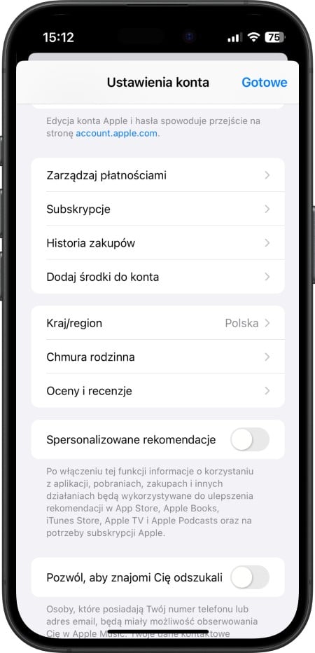 iPhone - zmiana regionu przypisanego do Apple ID